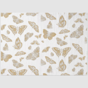 Botanischer Schmetterling Gold in weißem Muster De Seidenpapier