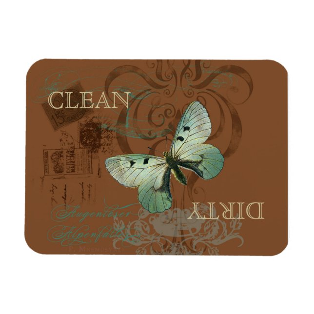 Botanischer Schmetterling Vintag sauber Geschirrsp Magnet (Horizontal)