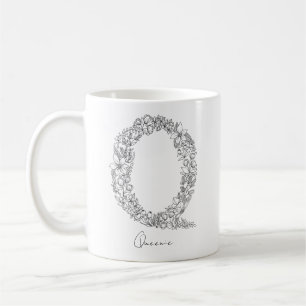 Botanischer Schwarz-weißer Brief mit Monogramm Kaffeetasse
