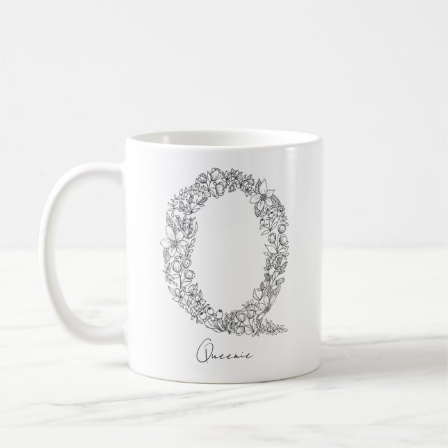 Botanischer Schwarz-weißer Brief mit Monogramm Kaffeetasse (Links)