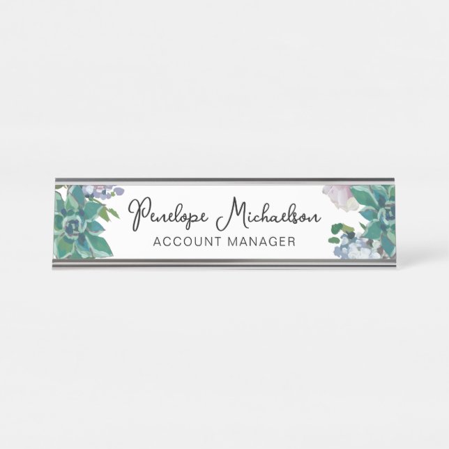 Botanischer Sekkulent Typ und Titel Schreibtischnamensplakette (Vorderseite )