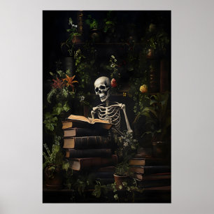 Botanischer Skelett-Bibliotheksdruck, Dark Academi Poster