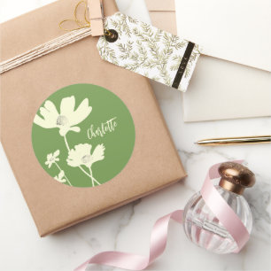 Botanischer Sommerkosmos Blume Silhouetten Runder Aufkleber