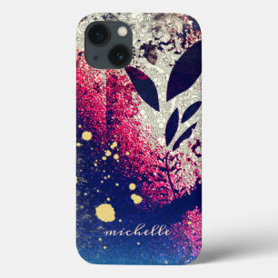 Botanischer Sparkle Abstrakte Signatur des Burgund Case-Mate iPhone Hülle