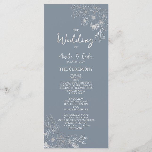 Botanischer Staubblauer Hochzeit Programm (Vorderseite)