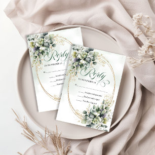 Botanischer Staubgrün-Aquarell-Grün-Gold-RSVP  RSVP Karte