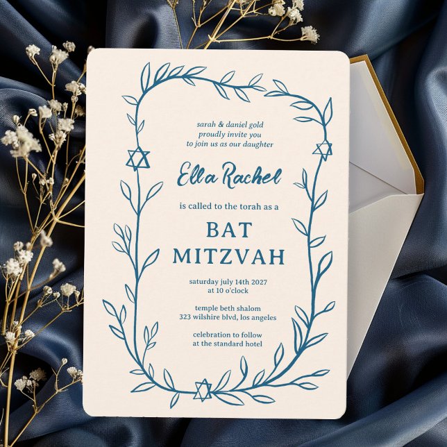 Botanischer Stern von David Bar Bat Mitzvah Einladung (Delicate Botanical Star of David Bar Bat Mitzvah Invitation
)