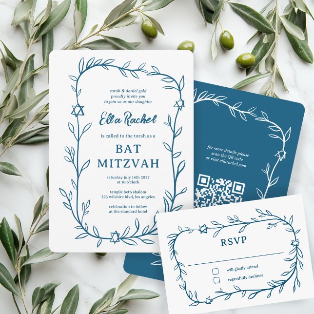 Botanischer Stern von David Bar Bat Mitzvah RSVP Karte (Delicate Botanical Star of David Bar Bat Mitzvah RSVP Card
)