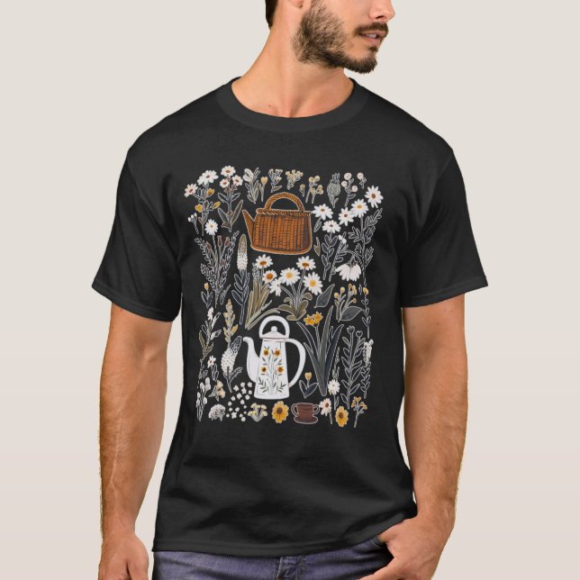 Botanischer Teegarten Rustikales Blumendesign T-Shirt (Vorderseite)