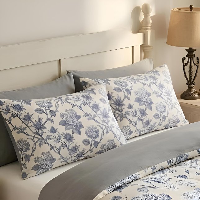 Botanischer Toile-Stoff | Hortensie & Stranddistel Kissenbezug (Lifestyle Shot)