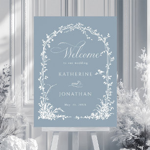 Botanischer Torbogen-Garten-Hochzeit Dusty Blue Wi Poster