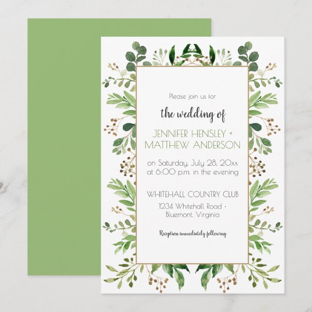 Botanischer Traum Vertikaler Grünrahmen| Einladung (Vorne/Hinten)