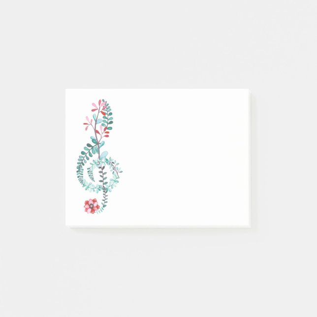 Botanischer Treble Clef Musikergeschenk Lover Post-it Klebezettel (Vorderseite)
