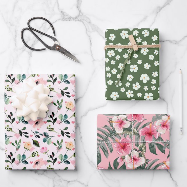 Botanischer Tropenduft 3 Geschenkpapier Set (Vorderseite)