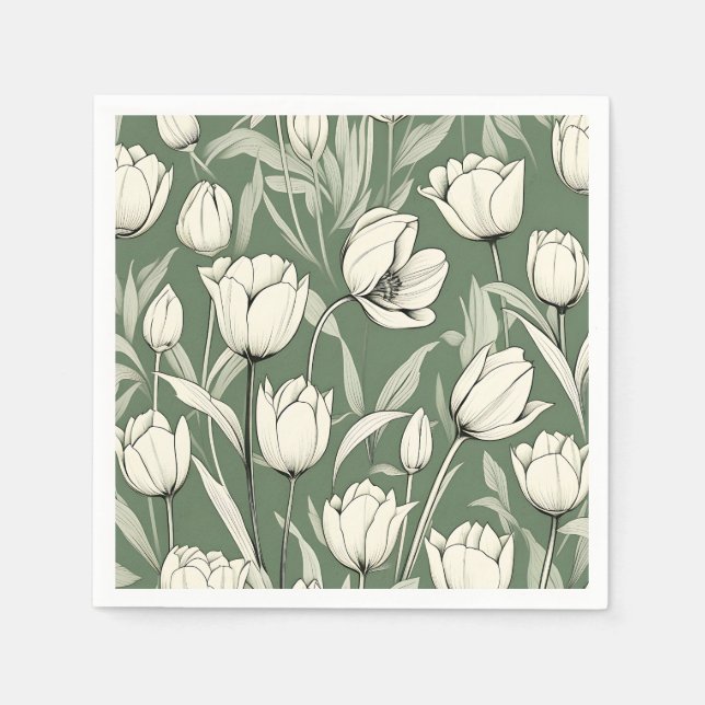 Botanischer Tulip auf dem Bildschirm grün Serviette (Vorderseite)