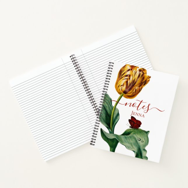 Botanischer Tulip auf weißem Notebook Notizbuch (Innenseite)