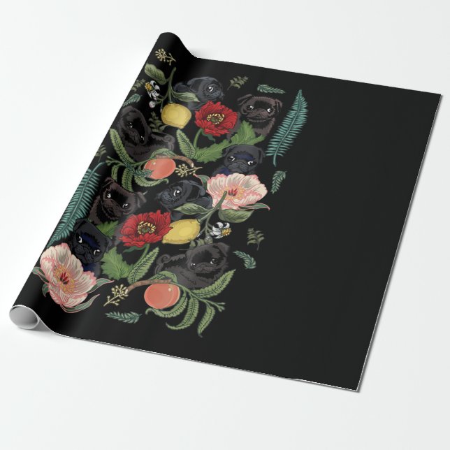 botanischer und schwarzer Mops t- by huebucket Geschenkpapier (Ungerollt)