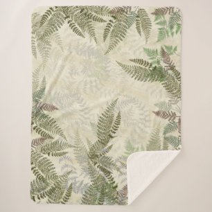 Botanischer Vintager Farn verlässt Sherpa Decke Sherpadecke