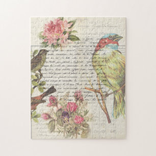 Botanischer Vintager Vogel-Decoupage Puzzle