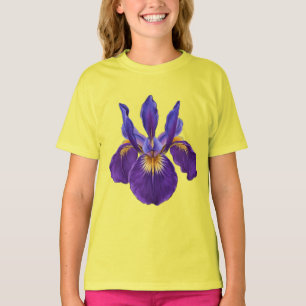 Botanischer violetter Iris-Druck-T-Shirt T-Shirt