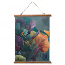 Botanischer Vögel-Teppich in Lila und Orange Dekor