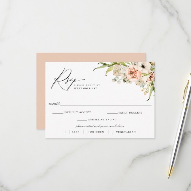 Botanischer Wald Blumen Hochzeit RSVP Mahlzeit Wah Karte (Vorderseite/Rückseite Beispiel)