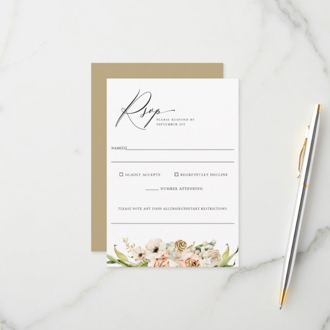 Botanischer Wald Floral Wedding Food Allergie UAwg RSVP Karte (Vorderseite/Rückseite Beispiel)