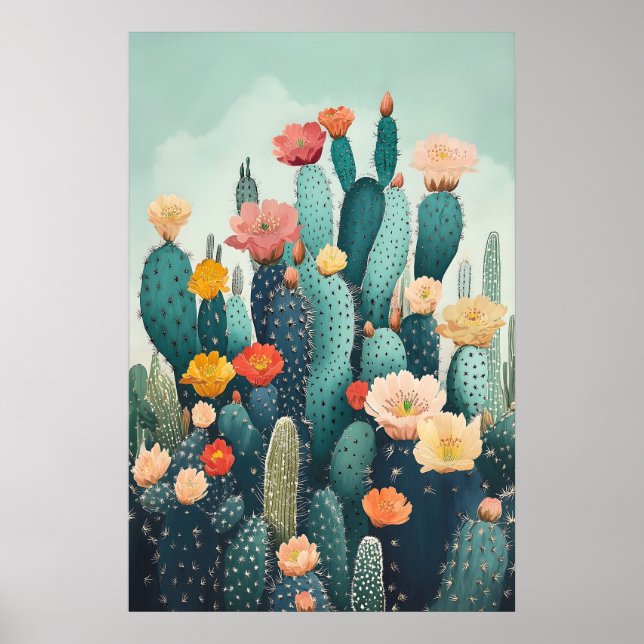 Botanischer Wanddekor - Vintage blühender Kaktus Poster (Vorne)