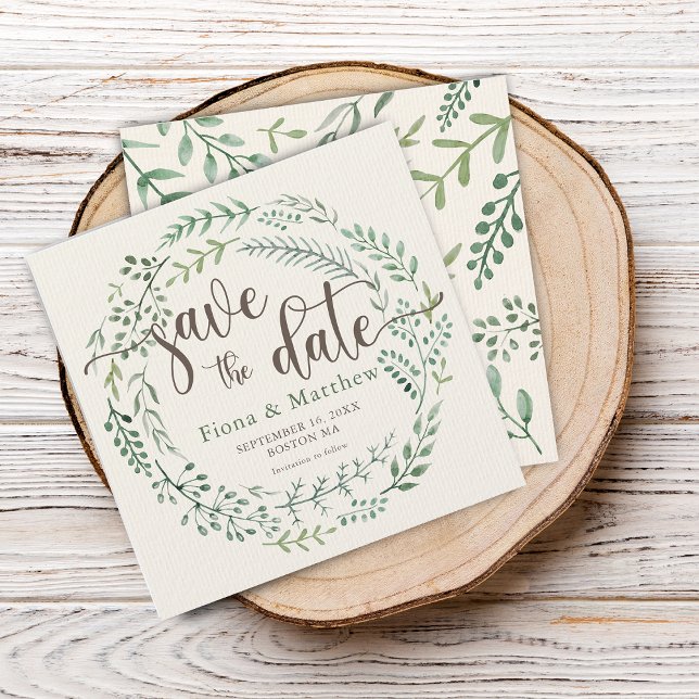 Botanischer Wasserbrand Save the Date (Watercolor Botanical Wreath Save The Date)