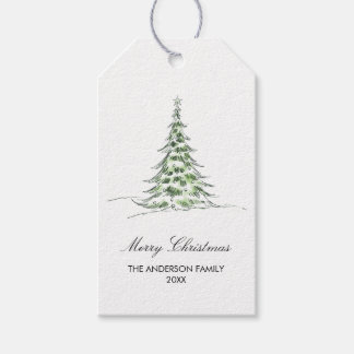 Botanischer Wasserfarben Frohe Weihnachtsbaum Geschenkanhänger