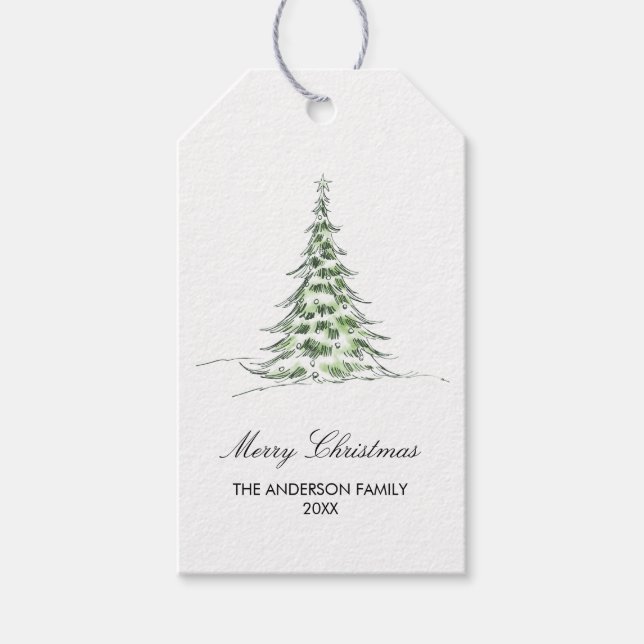 Botanischer Wasserfarben Frohe Weihnachtsbaum Geschenkanhänger (Vorderseite)