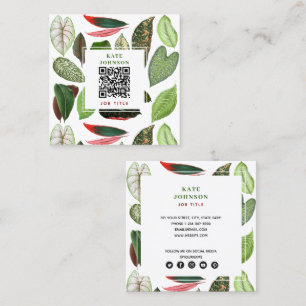 Botanischer Wasserfarben-Grün Blätter QR-Code Quadratische Visitenkarte