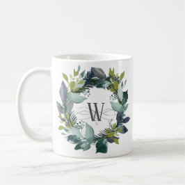 Botanischer Watercolor Aquamarin Green Monogram Kaffeetasse