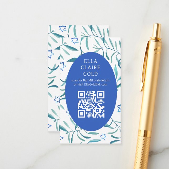 Botanischer Watercolor Star David Bar Bat Mitzvah  Begleitkarte (Vorderseite/Rückseite Beispiel)