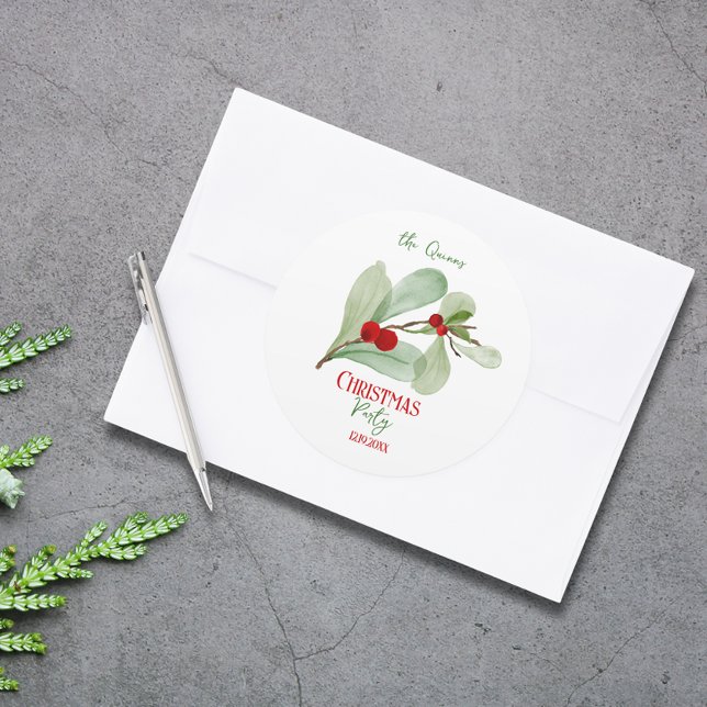 Botanischer Weihnachtsaufkleber Runder Aufkleber (Festive Botanical Merry Christmas Stickers)