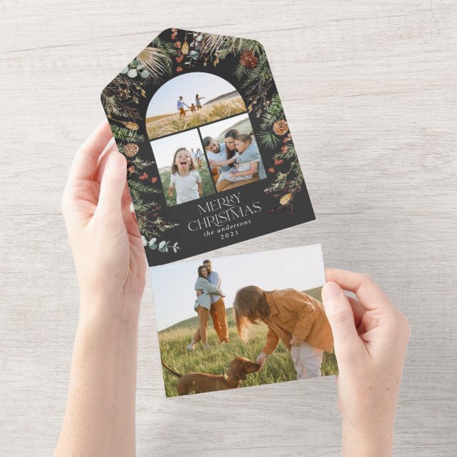 Botanischer Weihnachtskalk mit mehrfarbigem Foto All In One Einladung (Abreißen)