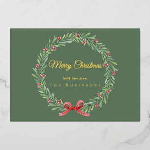 Botanischer Weihnachtskranz modern goldene Schrift Folien Feiertagskarte