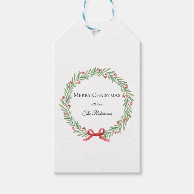 Botanischer Weihnachtskranz moderne Schrift  Geschenkanhänger (Vorderseite)