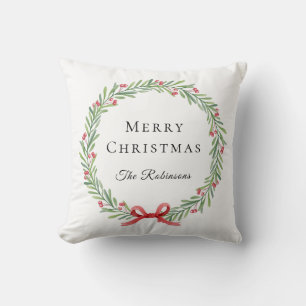 Botanischer Weihnachtskranz moderne Schrift  Kissen