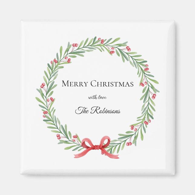 Botanischer Weihnachtskranz moderne Schrift Magnet (Vorne)