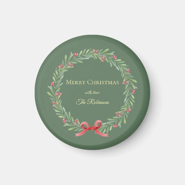 Botanischer Weihnachtskranz moderne Schrift Magnet (Vorne)