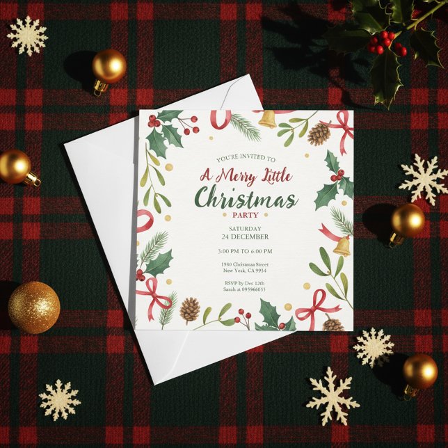 Botanischer Weihnachtskranz-Rahmen Einladung (Fresh Christmas Design, Simple Holiday Card)