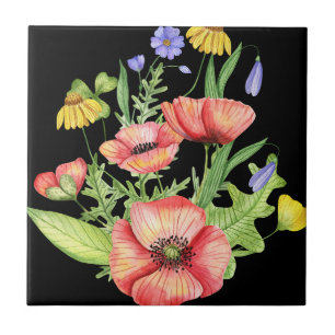 Botanischer Wildblumenstrauß Wasserfarbenkunst Fliese