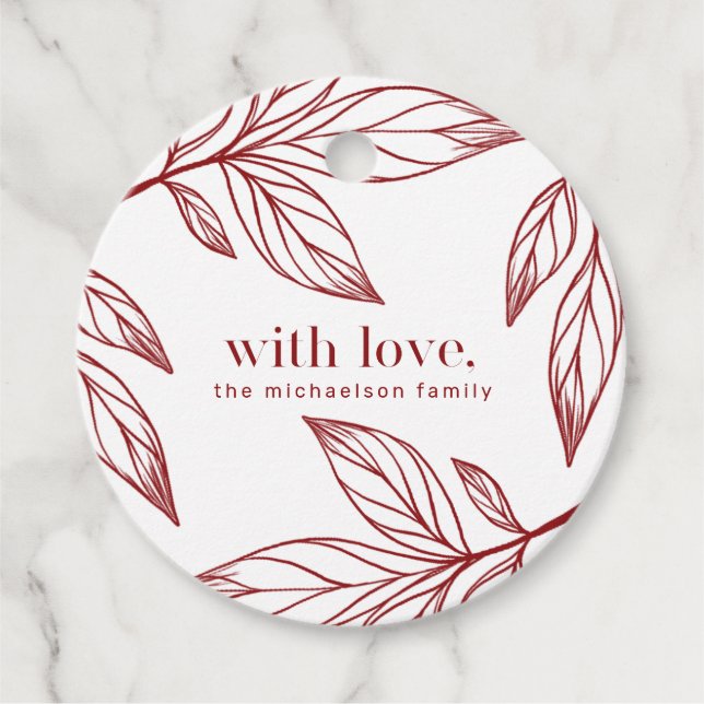 Botanischer Winter mit Liebe und Name Holiday Red Geschenkanhänger (Vorderseite)