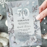 Botanischer Winter Wasserfarbe Elegant 50. Geburts Einladung<br><div class="desc">Elegante winterbotanische 50. Geburtstagsfeier mit einem stimmungsvollen Aquarellhintergrund in Grautönen und Blues,  winterlicher Belage mit wunderschönen Rose-Florala und einem Meilenstein Geburtstagsvorlage,  die für jedes Alter funktioniert und mit der Vorlage leicht angepasst werden kann. Perfekt für 30.,  40.,  50. 60. und 80. Geburtstage!</div>