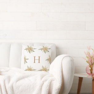 Botanischer Winter White Initial Edelweiss Kissen