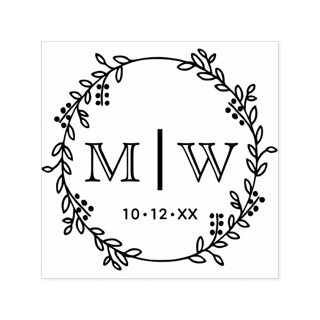 Botanischer Wreath Two Initial Wedding Monogram CO Permastempel (Design)