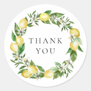Botanischer Zitronen- und Grünkränz Danke Runder Aufkleber