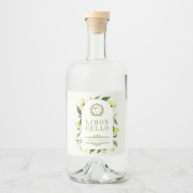 Botanischer Zitronenrahmen Limoncello Alkoholflaschenetikett (Vorderseite)