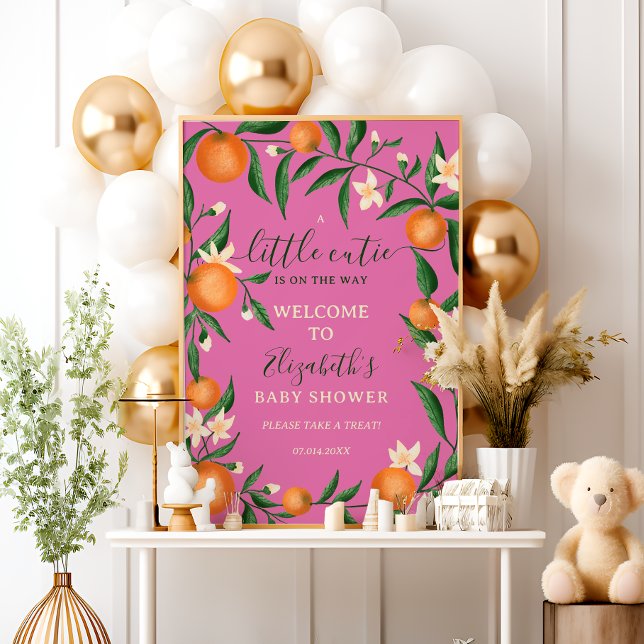 Botanischer Zitrusfrüchte-Orange kleine Süsse Rosa Poster (Botanical citrus orange little cutie pink welcome poster)